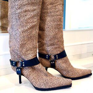Vero Cuoio Leopard Print Pony Hair Boots Size 8.5